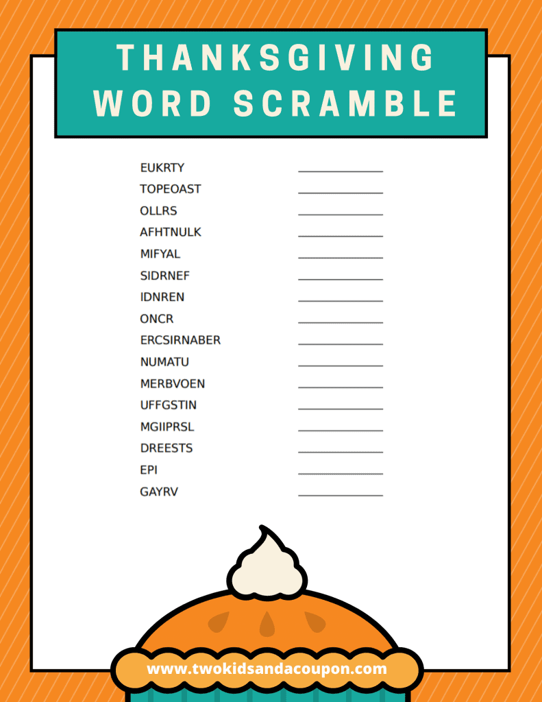 Thanksgiving Word Scramble